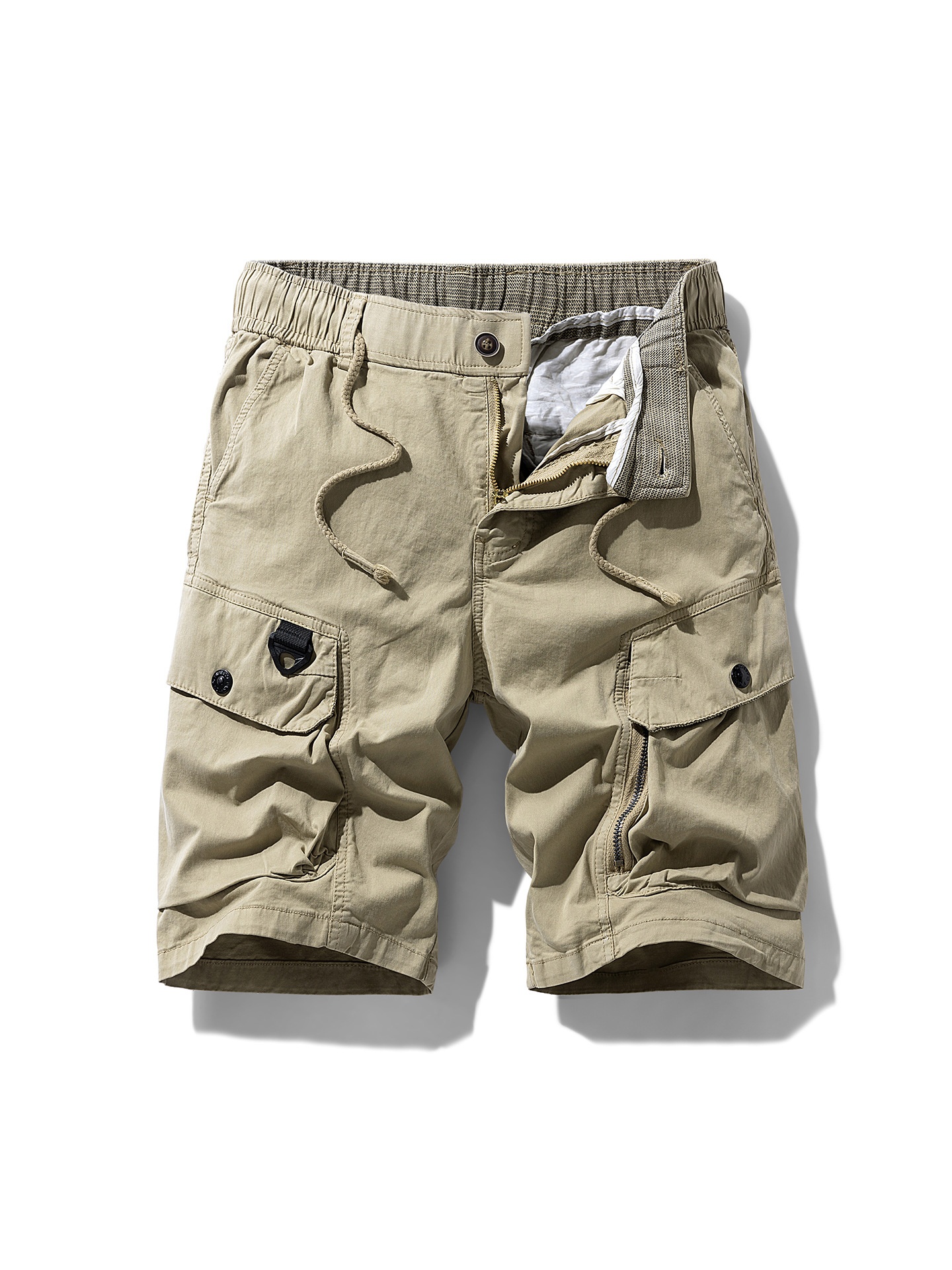 Multi-Pocket Mid-Rise Men's Shorts for Summer Casual Wear