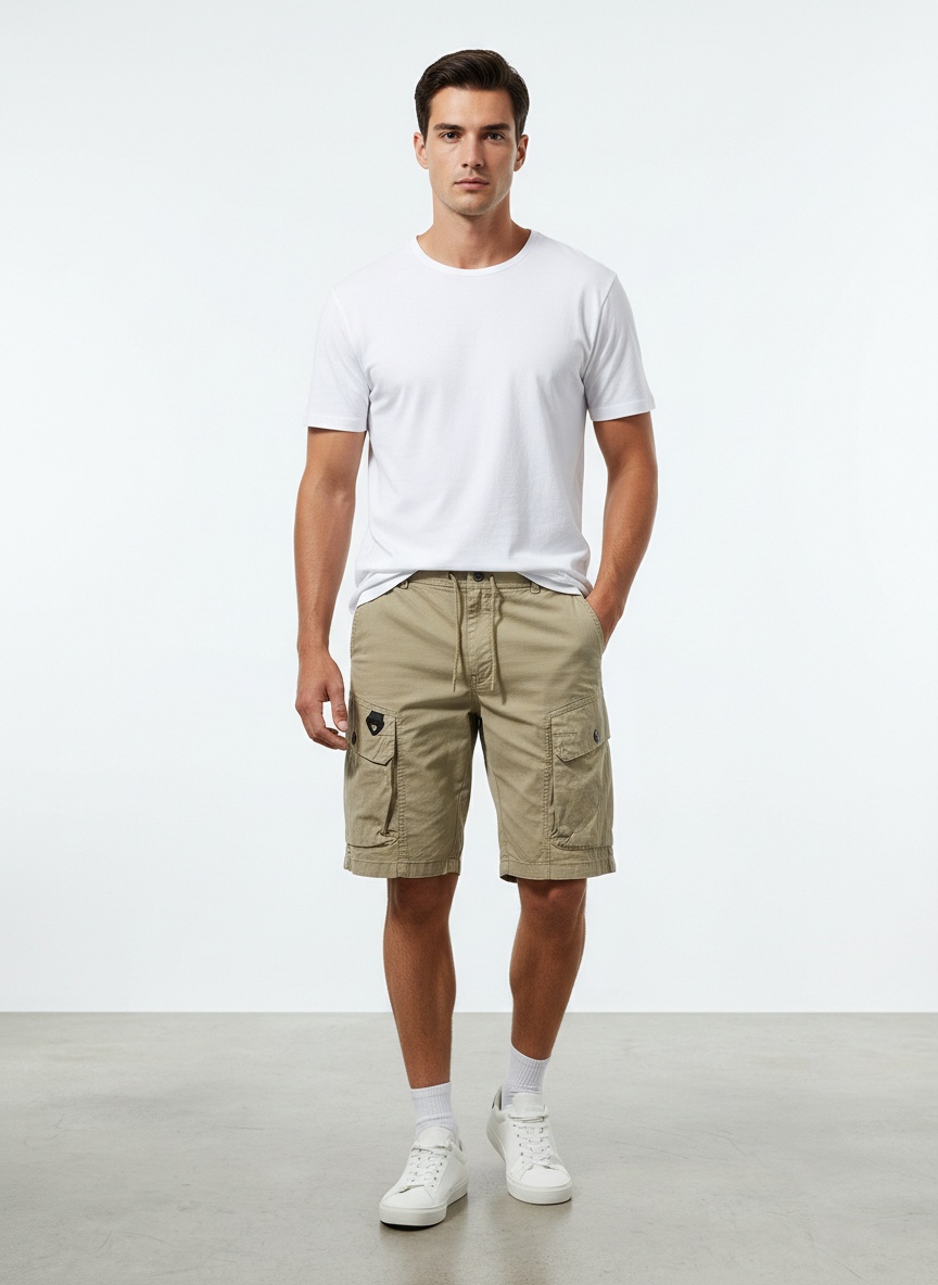 Multi-Pocket Mid-Rise Men's Shorts for Summer Casual Wear