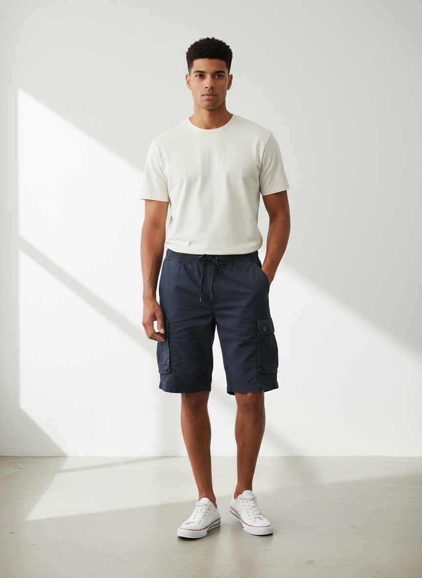 Multi-Pocket Mid-Rise Men's Shorts for Summer Casual Wear