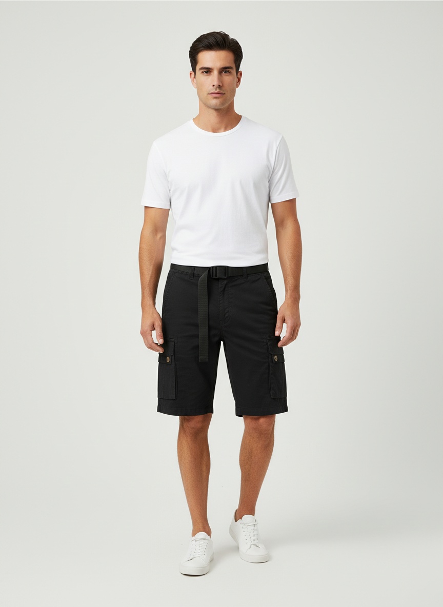 Multi-Pocket Casual Mid-Rise Men's Cargo Shorts for Summer Wear (Belt Not Included)