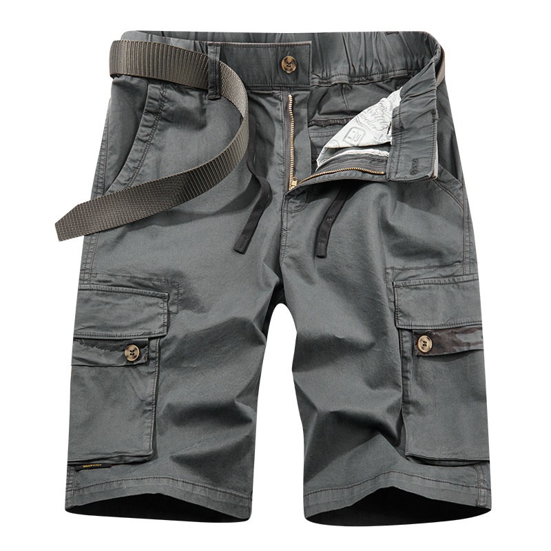 Multi-Pocket Casual Mid-Rise Men's Cargo Shorts for Summer Wear (Belt Not Included)