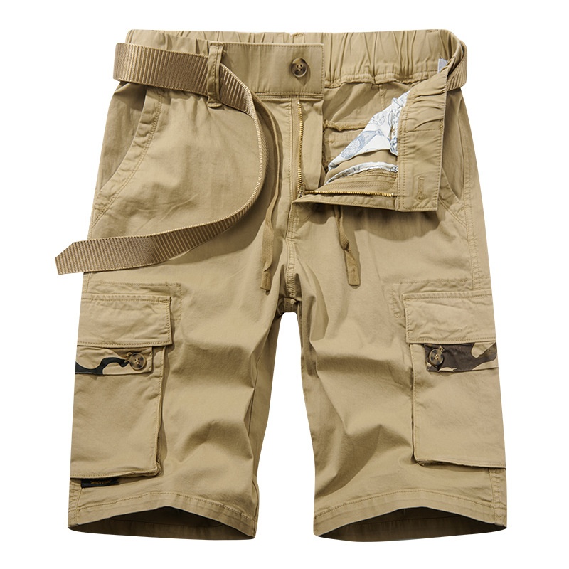 Multi-Pocket Casual Mid-Rise Men's Cargo Shorts for Summer Wear (Belt Not Included)