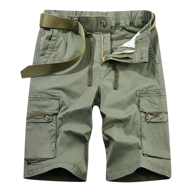 Multi-Pocket Casual Mid-Rise Men's Cargo Shorts for Summer Wear (Belt Not Included)