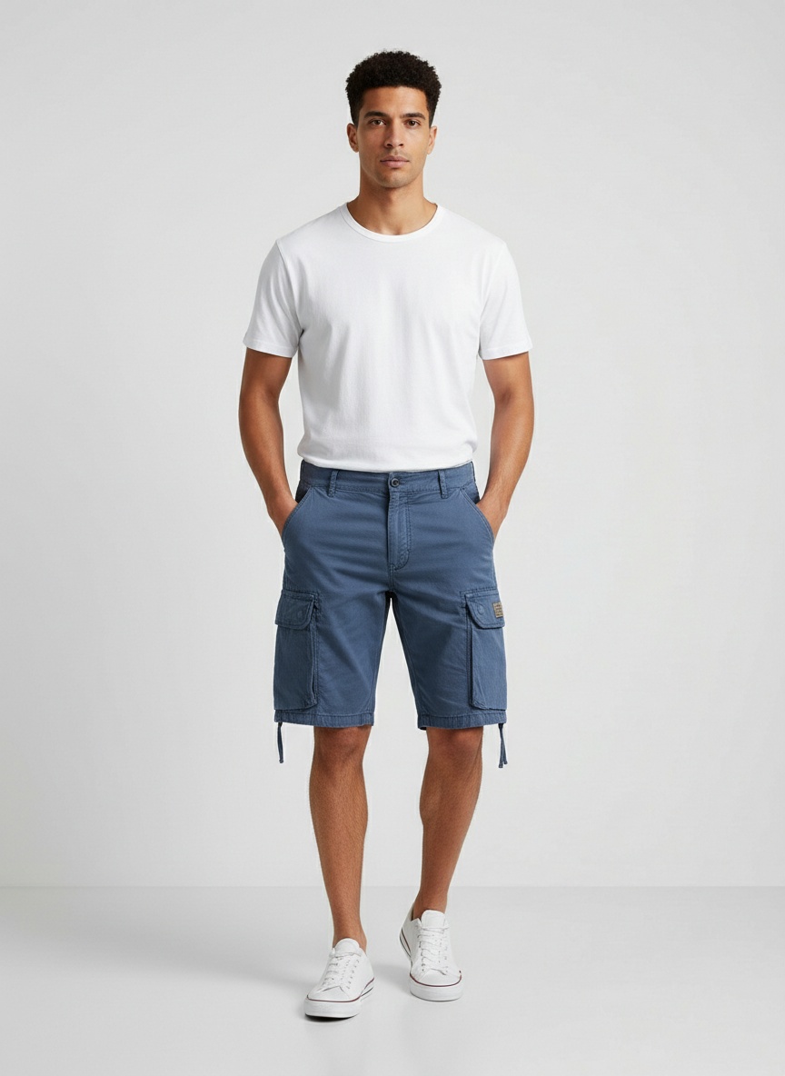 Multi-Pocket Mid-Rise Men's Casual Shorts for Summer Wear