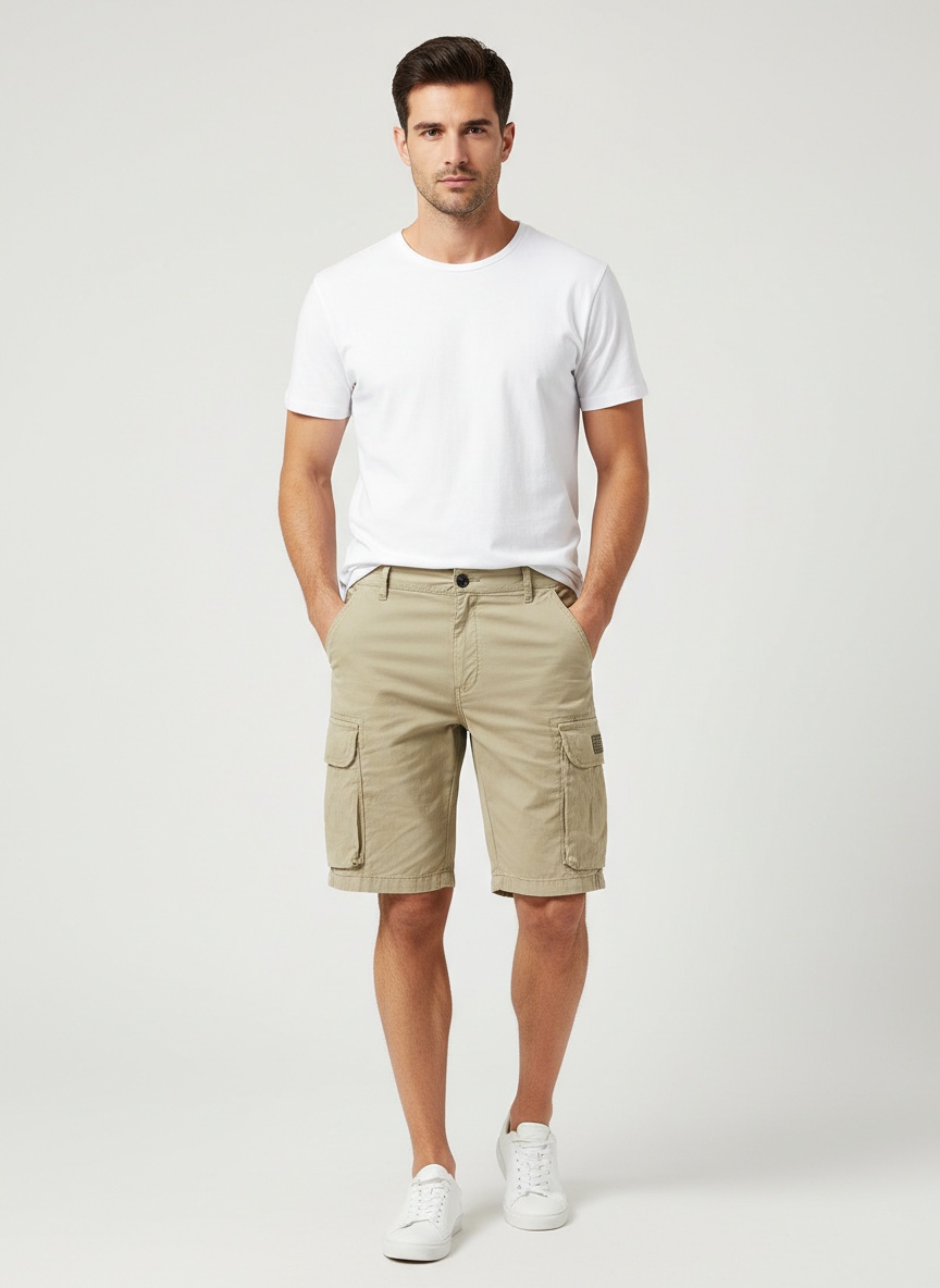 Multi-Pocket Mid-Rise Men's Casual Shorts for Summer Wear