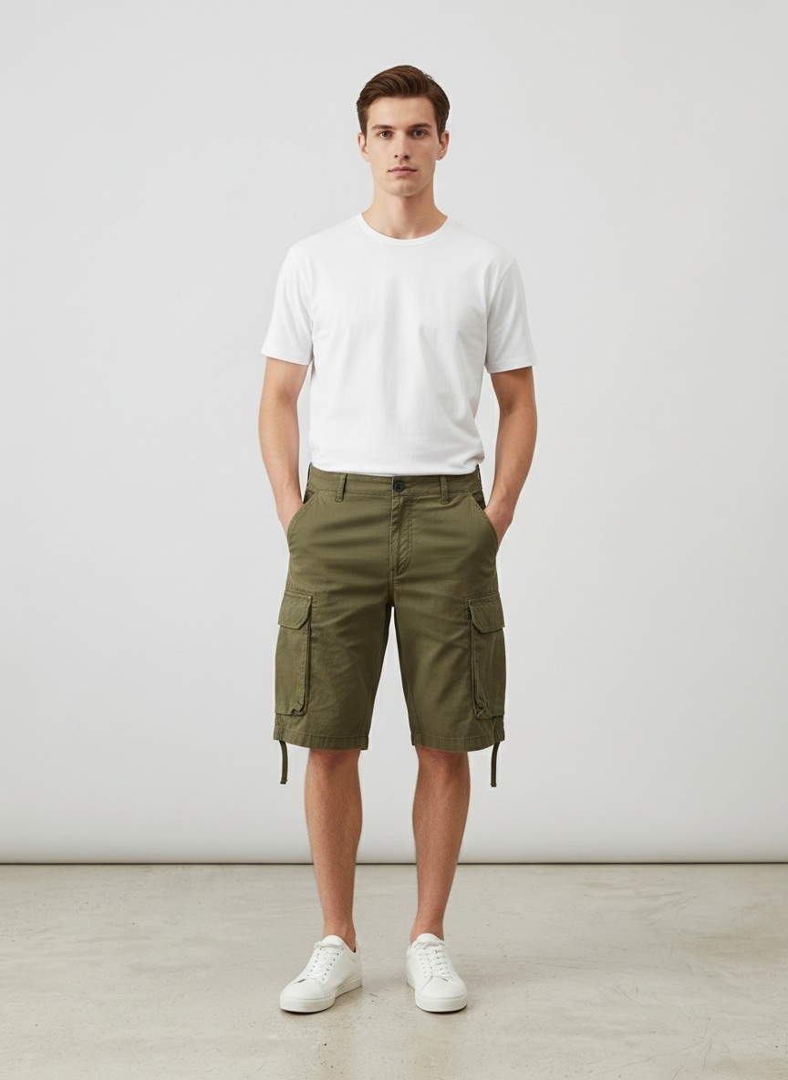 Multi-Pocket Mid-Rise Men's Casual Shorts for Summer Wear