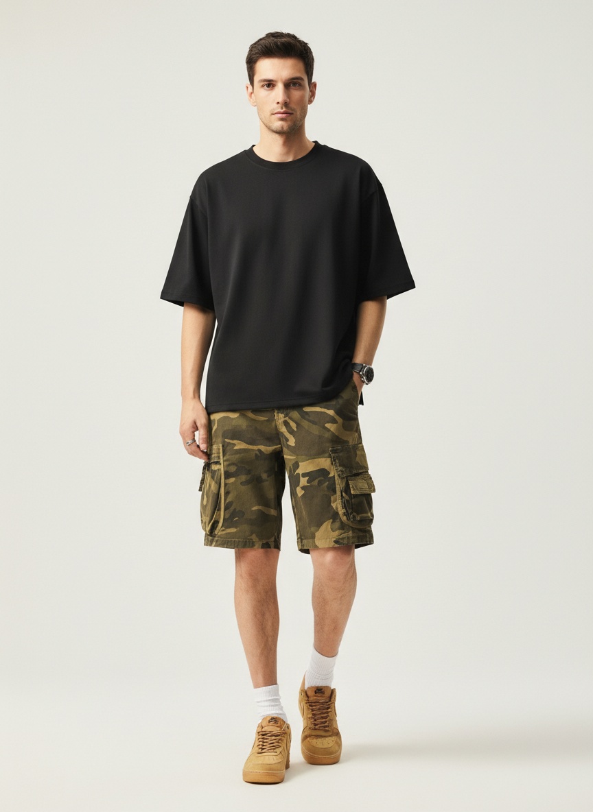 Camouflage Straight Leg Multi-Pocket Men's Cargo Shorts for Summer Casual Wear