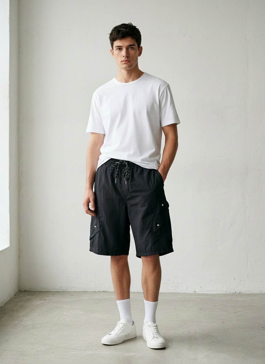 Relaxed Fit Wide-Leg Men's Cargo Shorts for Summer Casual Wear
