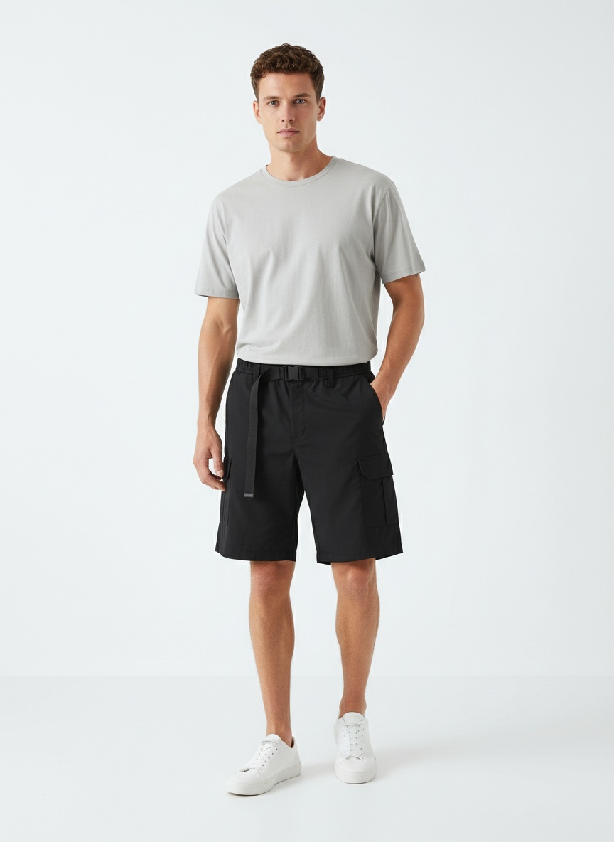 Straight Fit Men's Sport Shorts for Summer Casual Wear With Belt