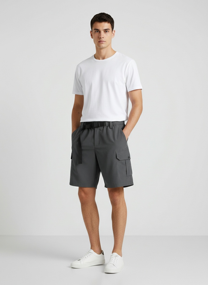 Straight Fit Men's Sport Shorts for Summer Casual Wear With Belt