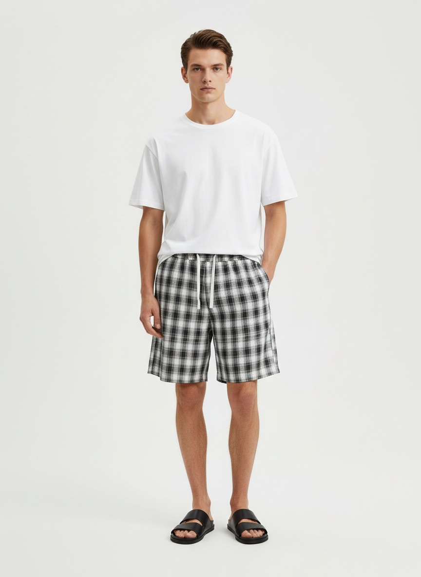 Checkered Pattern Relaxed Fit Men's Shorts for Summer Casual Wear