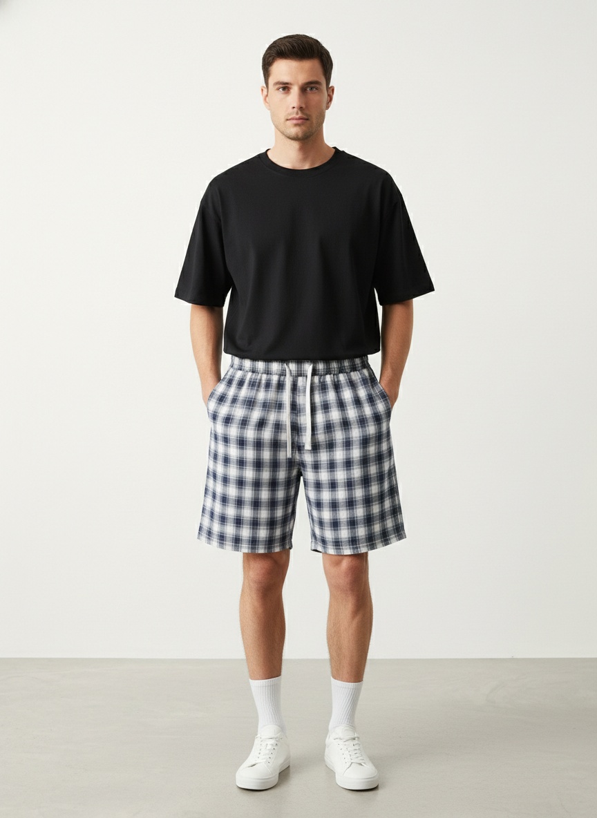 Checkered Pattern Relaxed Fit Men's Shorts for Summer Casual Wear