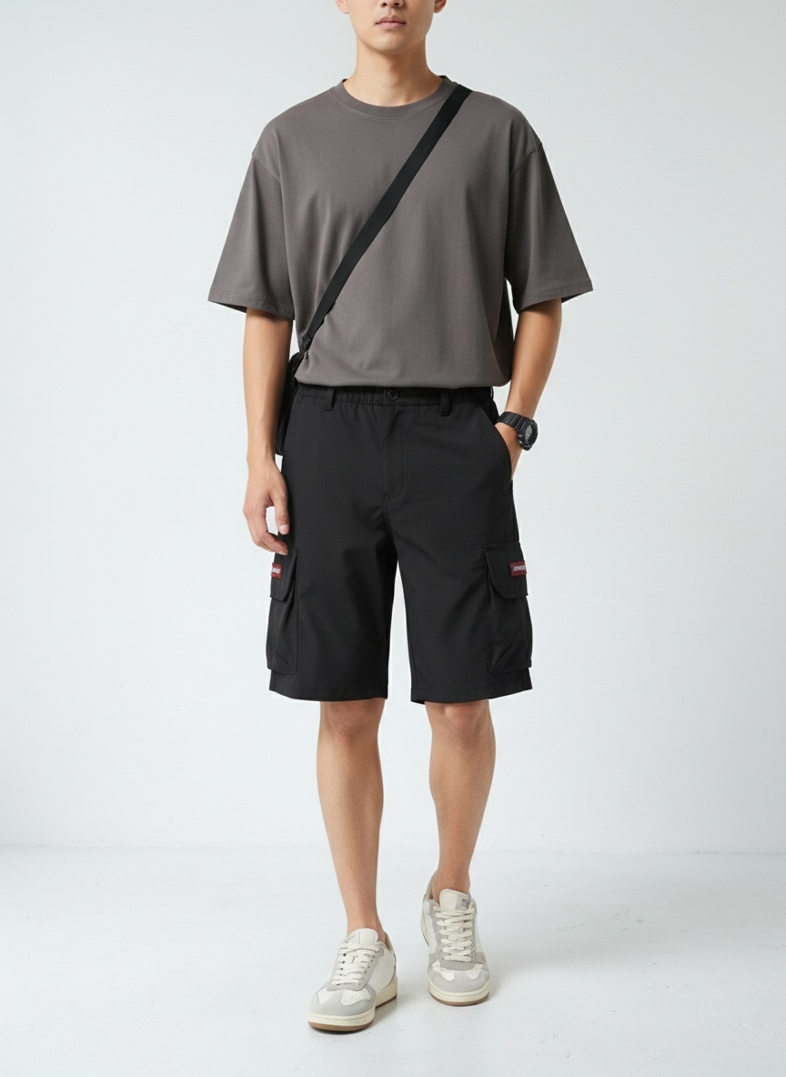 Relaxed Fit Solid Color Men's Cargo Shorts for Summer Casual Wear