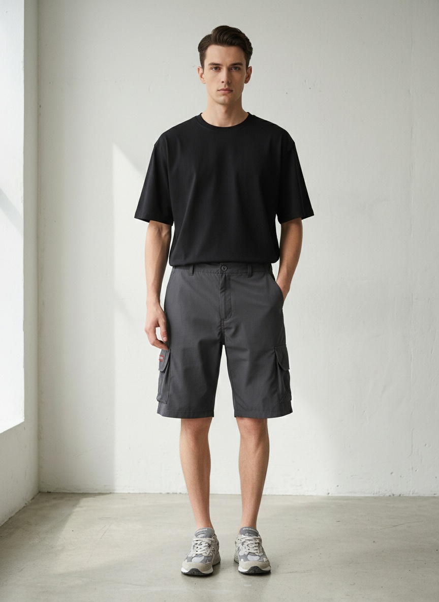 Relaxed Fit Solid Color Men's Cargo Shorts for Summer Casual Wear