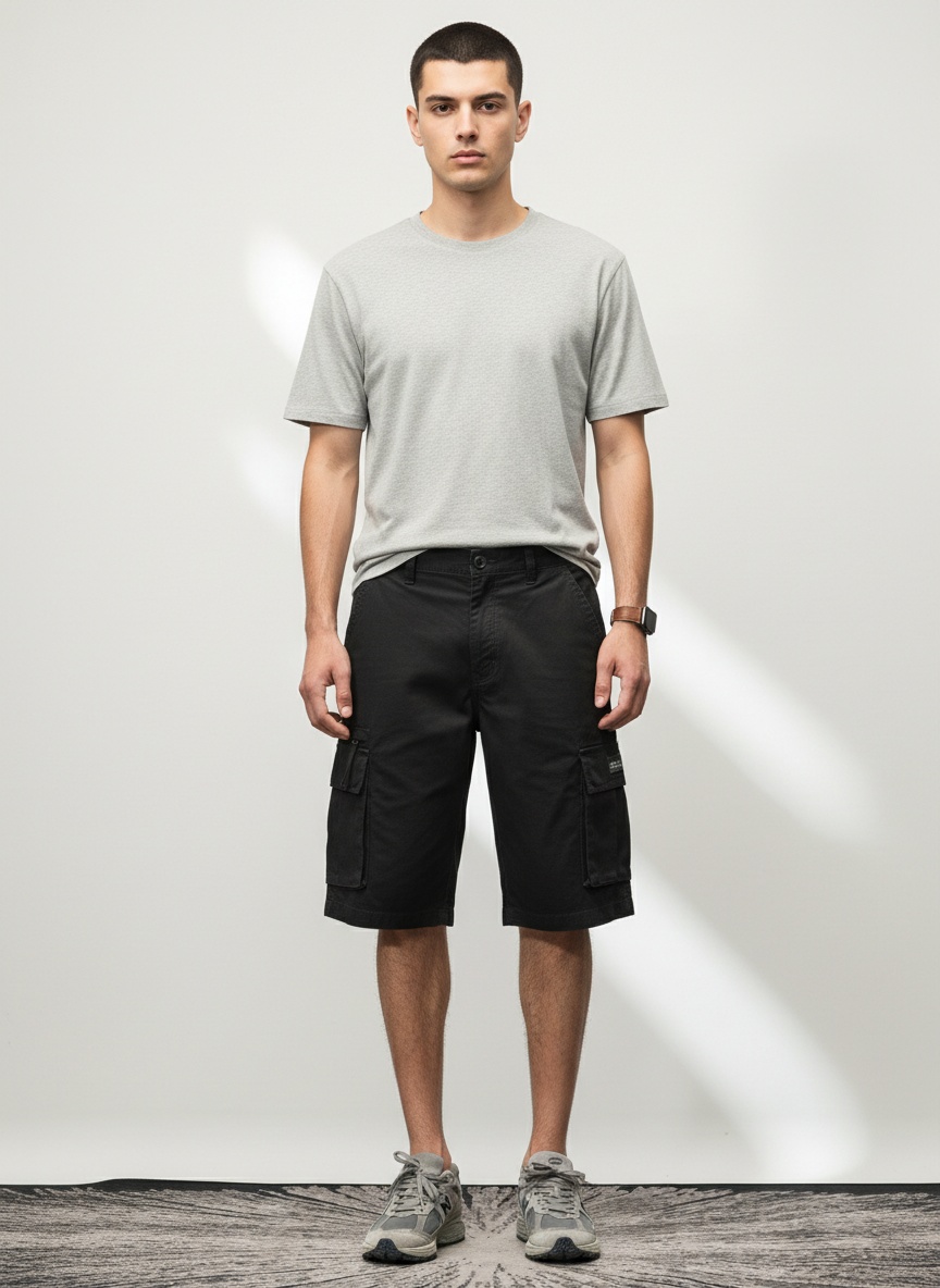 Minimalist High Street Style Men's Cargo Shorts for Summer Casual Wear
