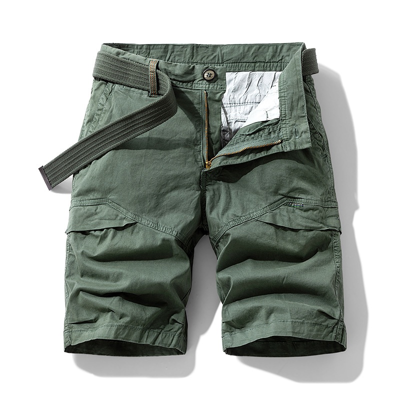 Relaxed Fit Retro Multi-Pocket Men's Cargo Shorts for Summer Outdoor Wear  (Belt Not Included)
