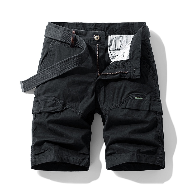 Relaxed Fit Retro Multi-Pocket Men's Cargo Shorts for Summer Outdoor Wear  (Belt Not Included)