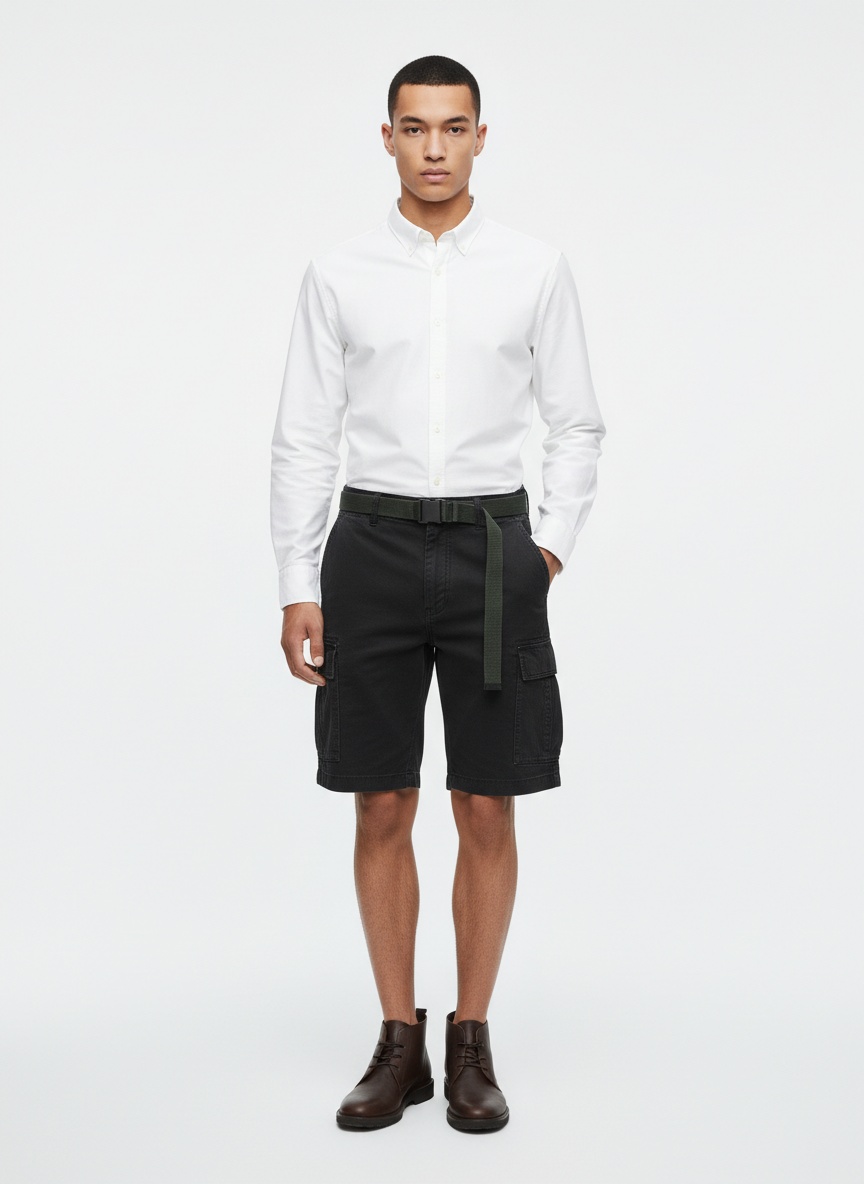 Relaxed Fit Retro Multi-Pocket Men's Cargo Shorts for Summer Outdoor Wear  (Belt Not Included)