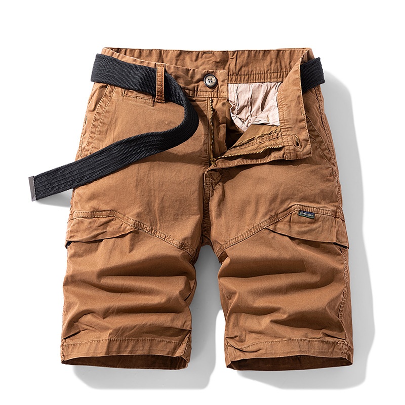 Relaxed Fit Retro Multi-Pocket Men's Cargo Shorts for Summer Outdoor Wear  (Belt Not Included)