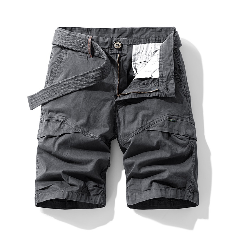 Relaxed Fit Retro Multi-Pocket Men's Cargo Shorts for Summer Outdoor Wear  (Belt Not Included)
