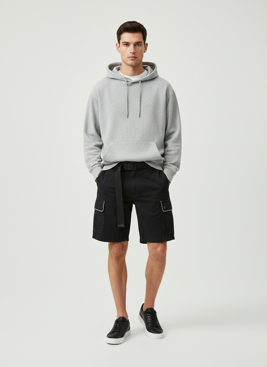 Vintage-Inspired Multi-Pocket Men's Cargo Shorts for Summer Casual Wear  (Belt Not Included)