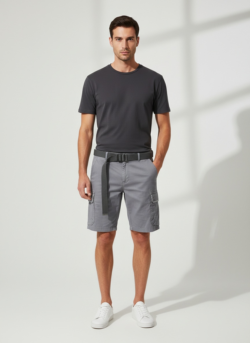 Vintage-Inspired Multi-Pocket Men's Cargo Shorts for Summer Casual Wear  (Belt Not Included)