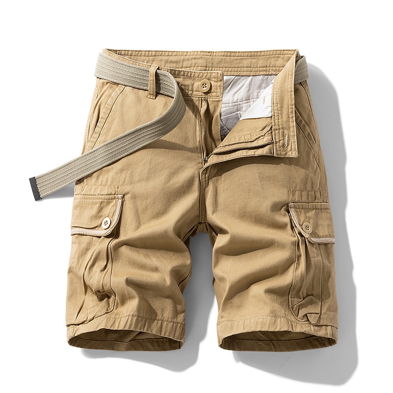 Vintage-Inspired Multi-Pocket Men's Cargo Shorts for Summer Casual Wear  (Belt Not Included)