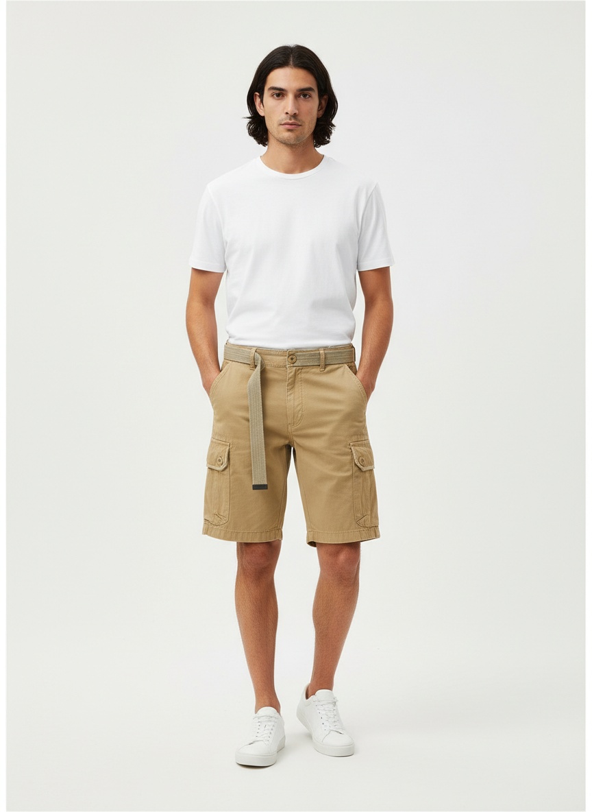 Vintage-Inspired Multi-Pocket Men's Cargo Shorts for Summer Casual Wear  (Belt Not Included)