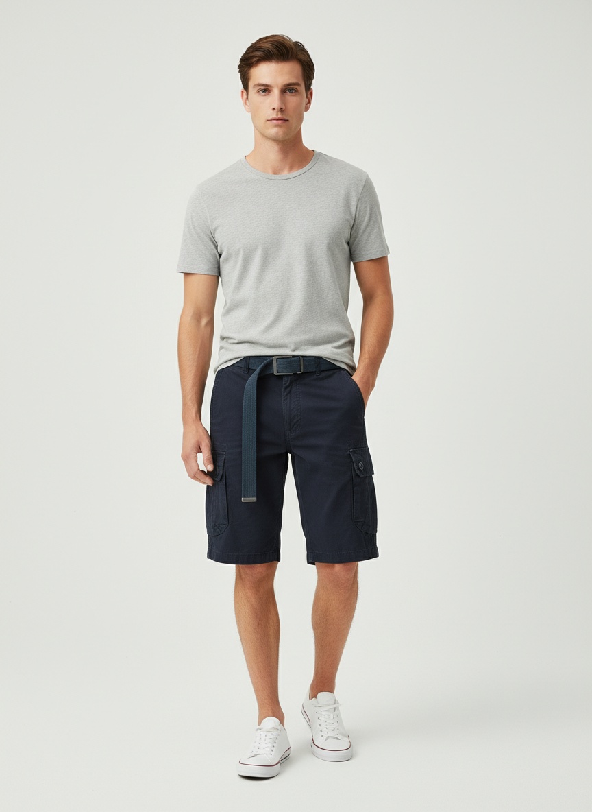 Vintage-Inspired Multi-Pocket Men's Cargo Shorts for Summer Casual Wear  (Belt Not Included)