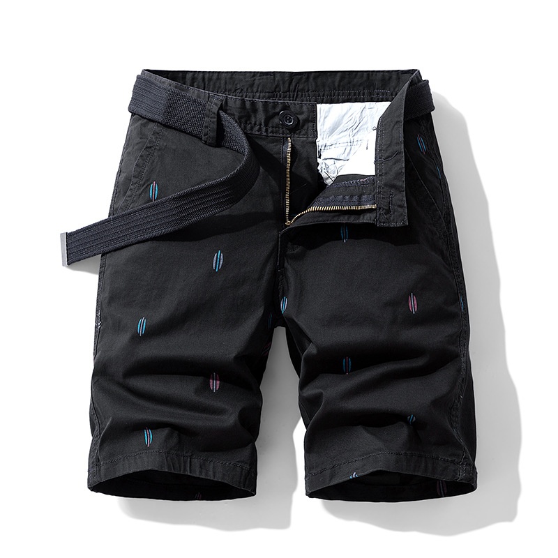 Embroidered Relaxed Fit Men's Cargo Shorts for Summer Casual Wear  (Belt Not Included)