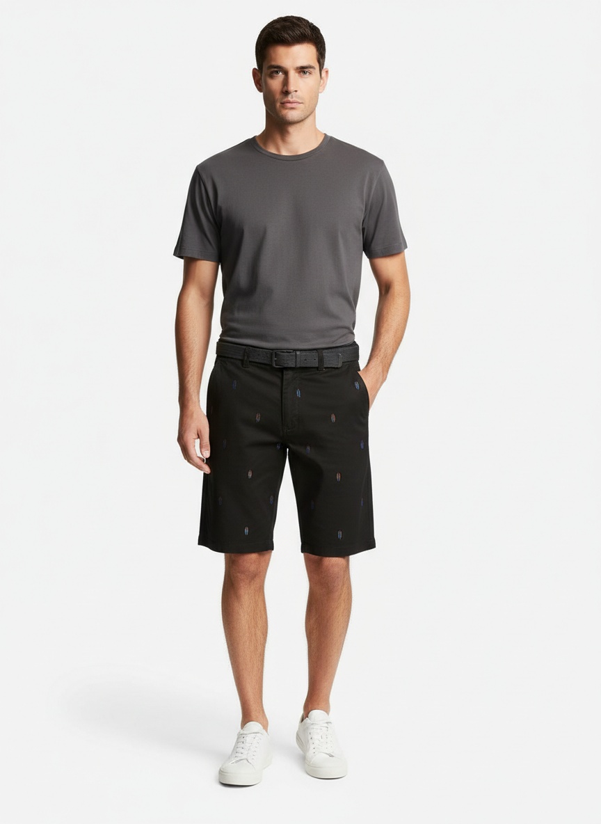 Embroidered Relaxed Fit Men's Cargo Shorts for Summer Casual Wear  (Belt Not Included)