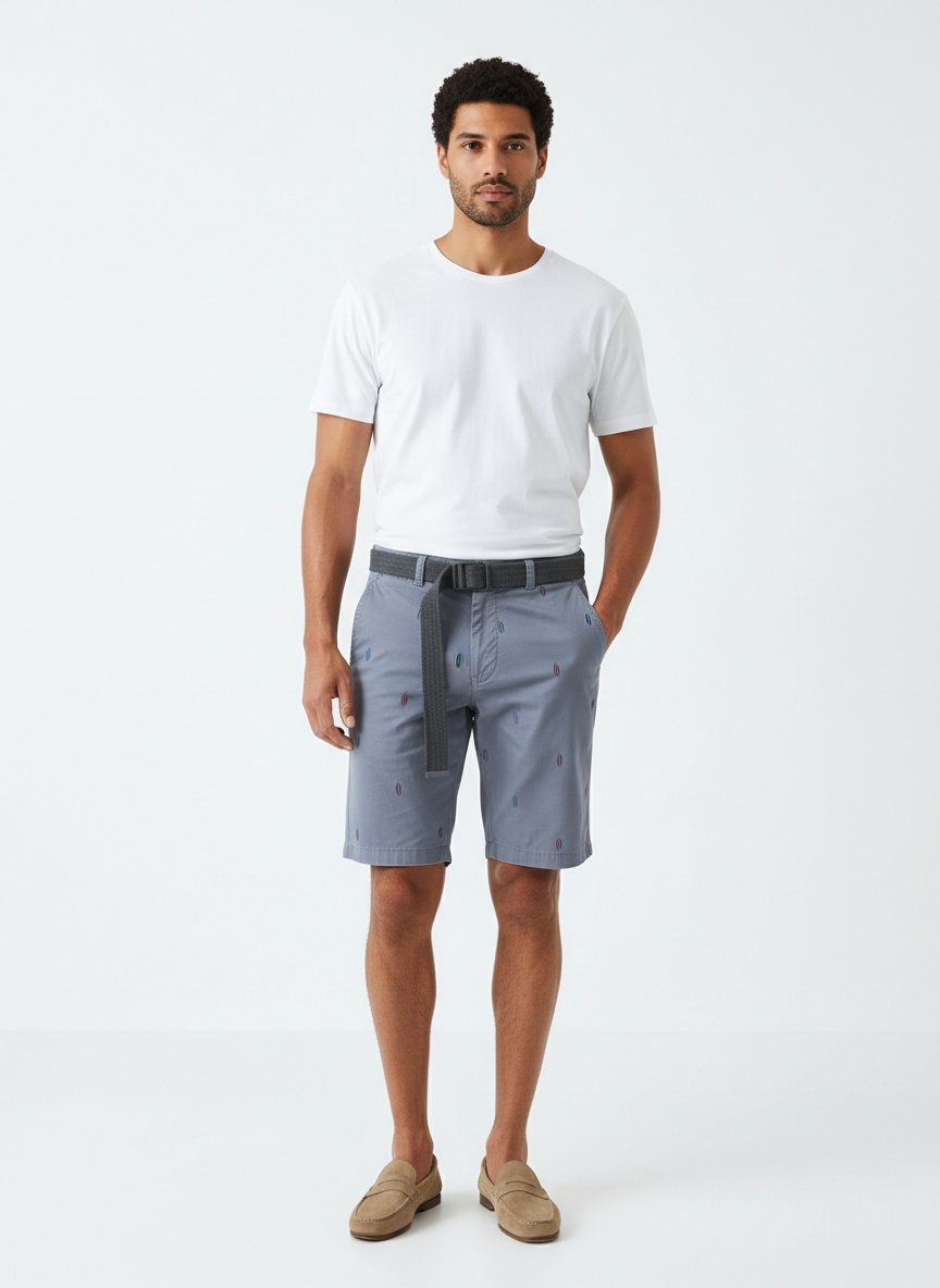 Embroidered Relaxed Fit Men's Cargo Shorts for Summer Casual Wear  (Belt Not Included)