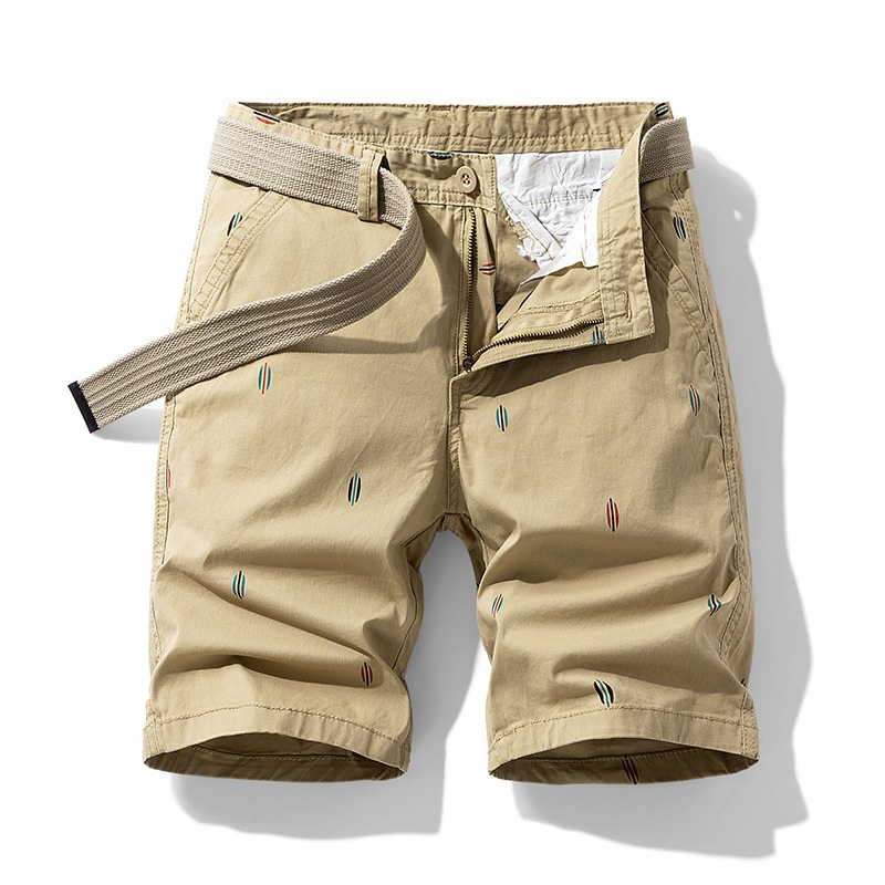 Embroidered Relaxed Fit Men's Cargo Shorts for Summer Casual Wear  (Belt Not Included)