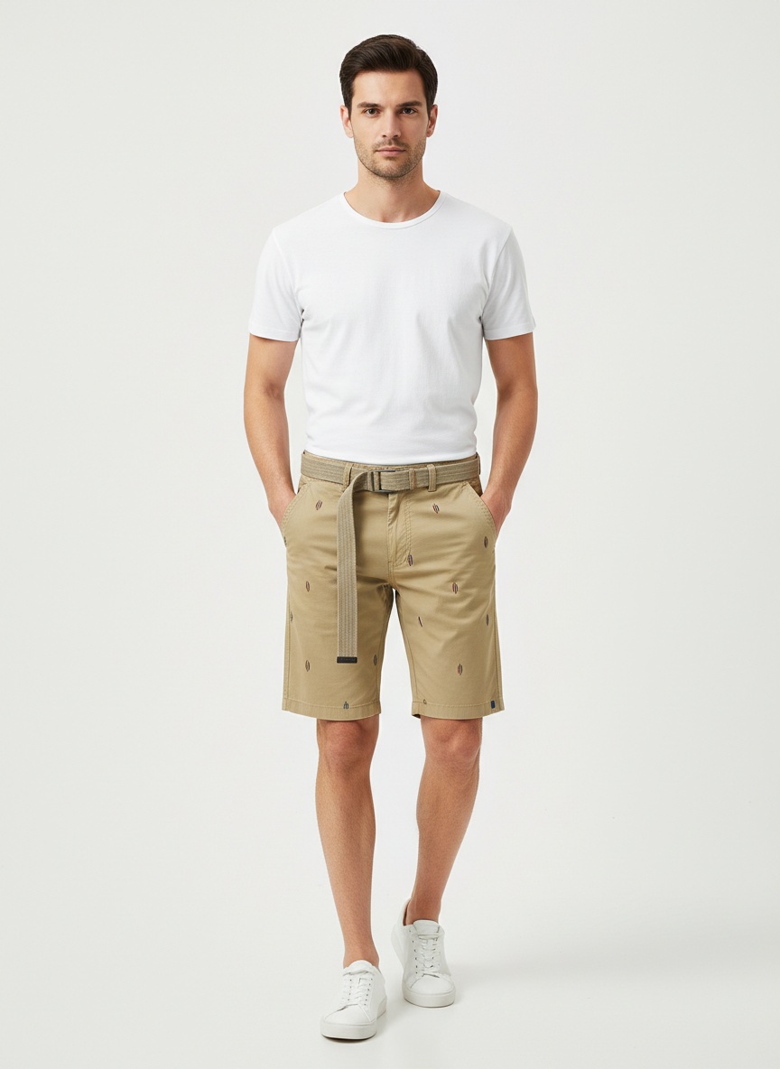Embroidered Relaxed Fit Men's Cargo Shorts for Summer Casual Wear  (Belt Not Included)