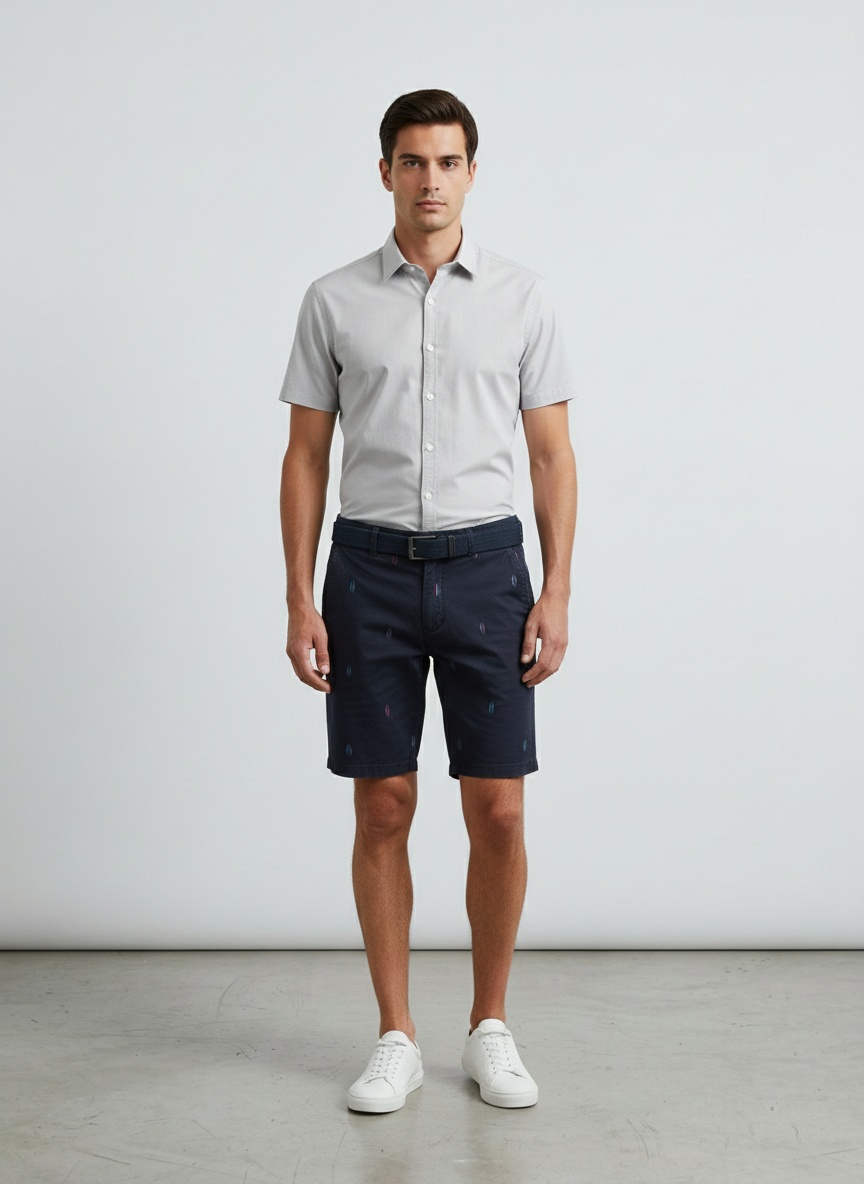 Embroidered Relaxed Fit Men's Cargo Shorts for Summer Casual Wear  (Belt Not Included)