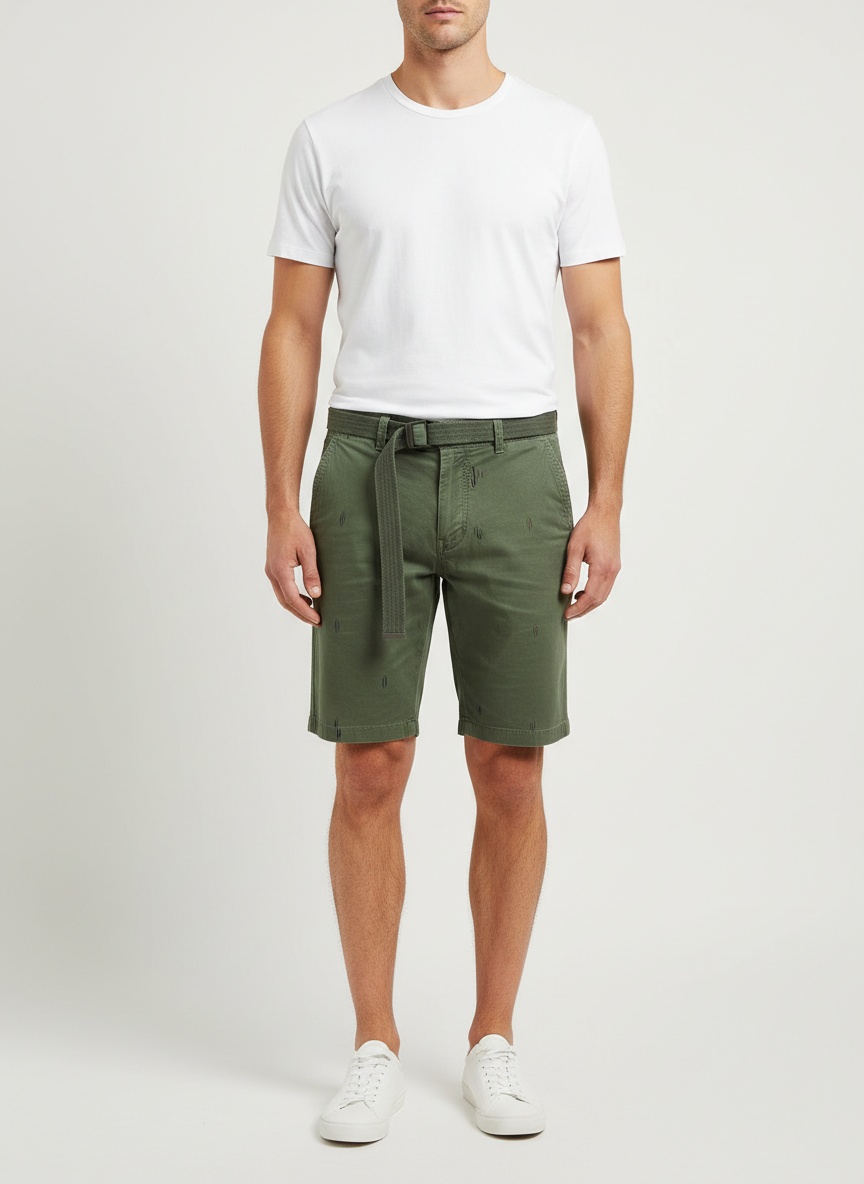 Embroidered Relaxed Fit Men's Cargo Shorts for Summer Casual Wear  (Belt Not Included)