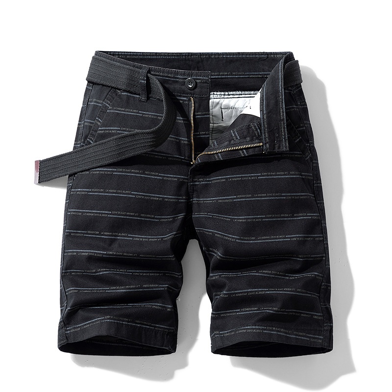 Relaxed Fit Striped Men's Cargo Shorts for Summer Casual Wear  (Belt Not Included)