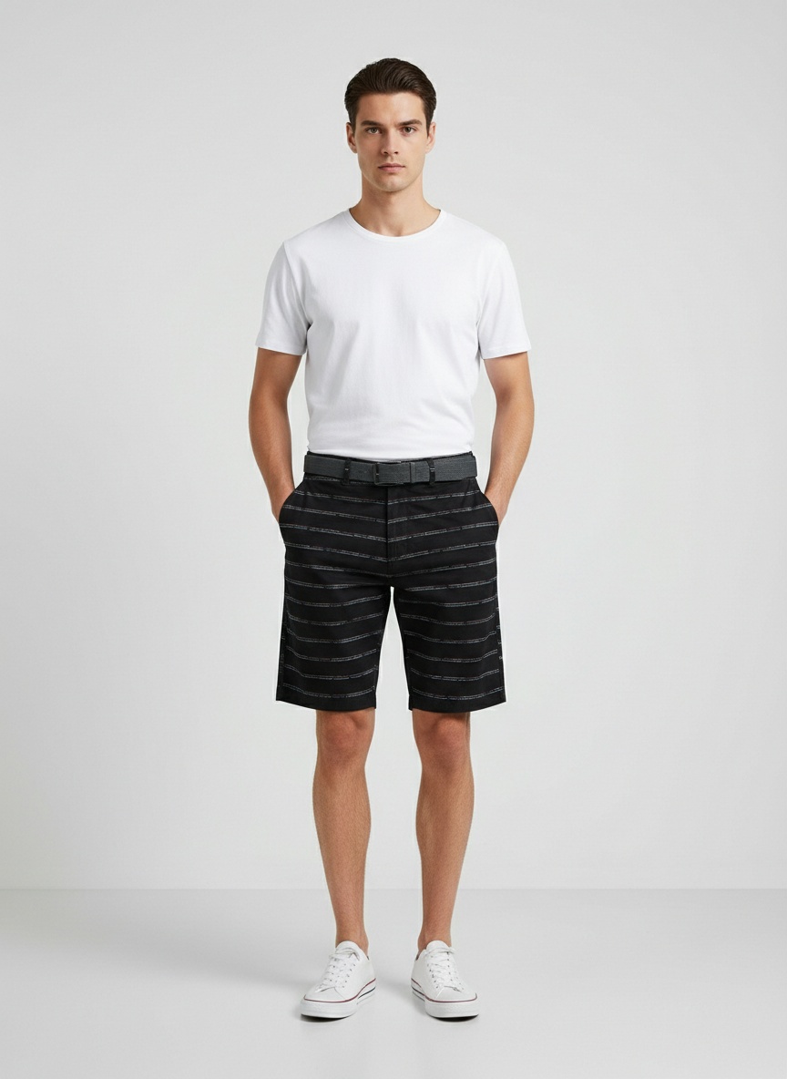 Relaxed Fit Striped Men's Cargo Shorts for Summer Casual Wear  (Belt Not Included)