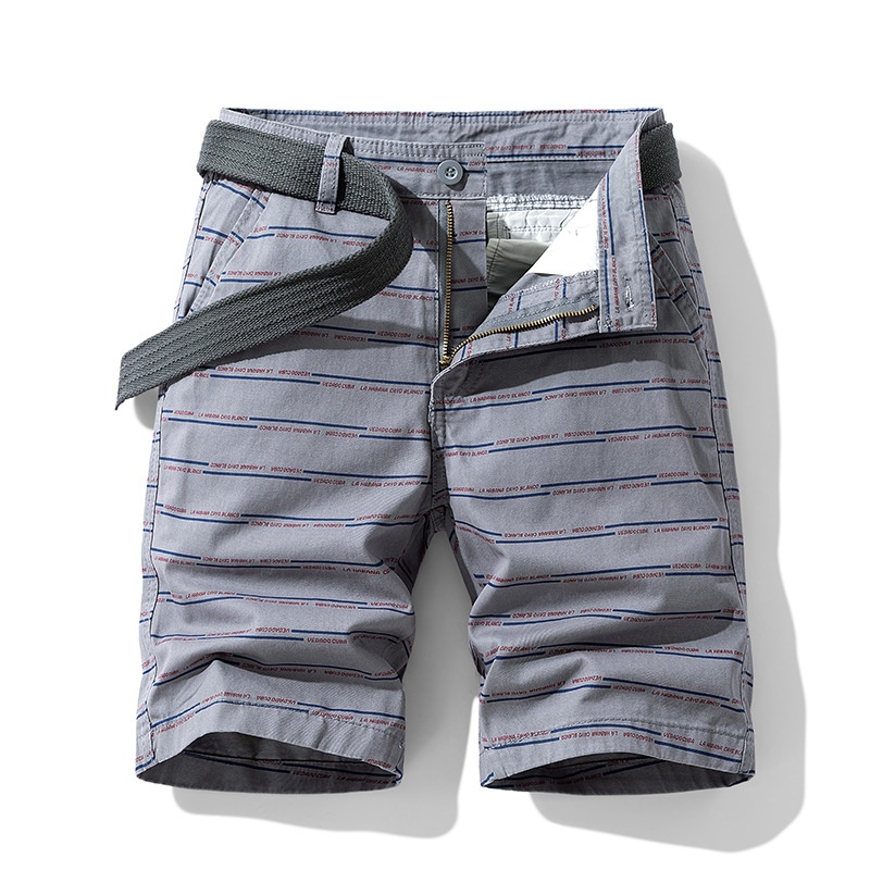 Relaxed Fit Striped Men's Cargo Shorts for Summer Casual Wear  (Belt Not Included)