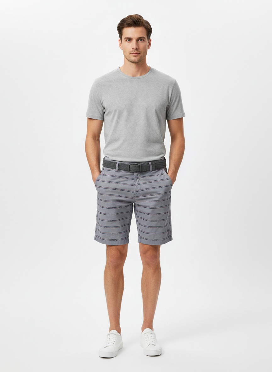 Relaxed Fit Striped Men's Cargo Shorts for Summer Casual Wear  (Belt Not Included)