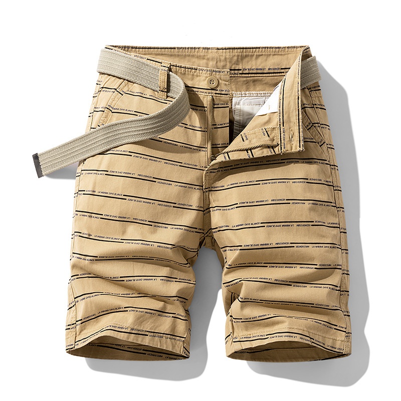 Relaxed Fit Striped Men's Cargo Shorts for Summer Casual Wear  (Belt Not Included)