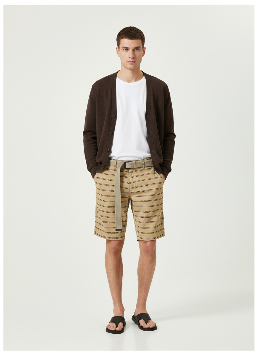 Relaxed Fit Striped Men's Cargo Shorts for Summer Casual Wear  (Belt Not Included)