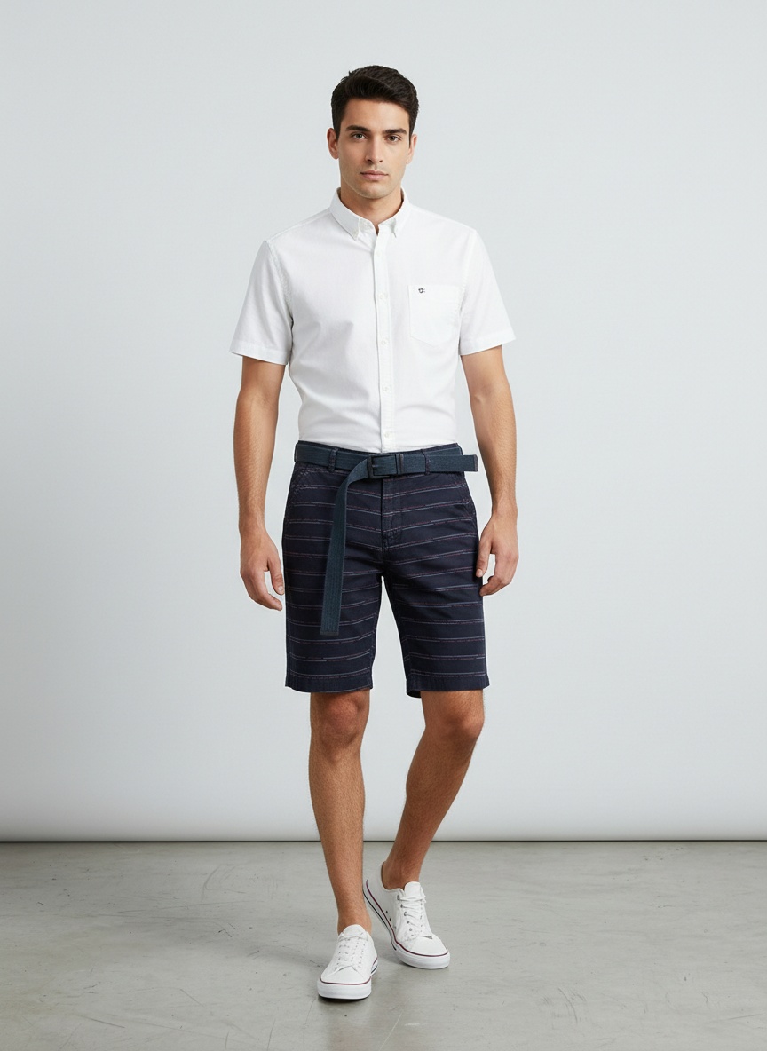 Relaxed Fit Striped Men's Cargo Shorts for Summer Casual Wear  (Belt Not Included)