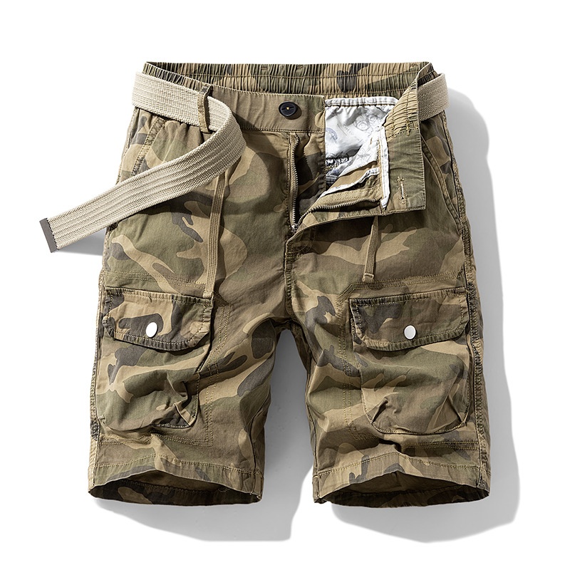 Military Style Multi-Pocket Camouflage Men's Cargo Shorts for Summer Casual Wear  (Belt Not Included)