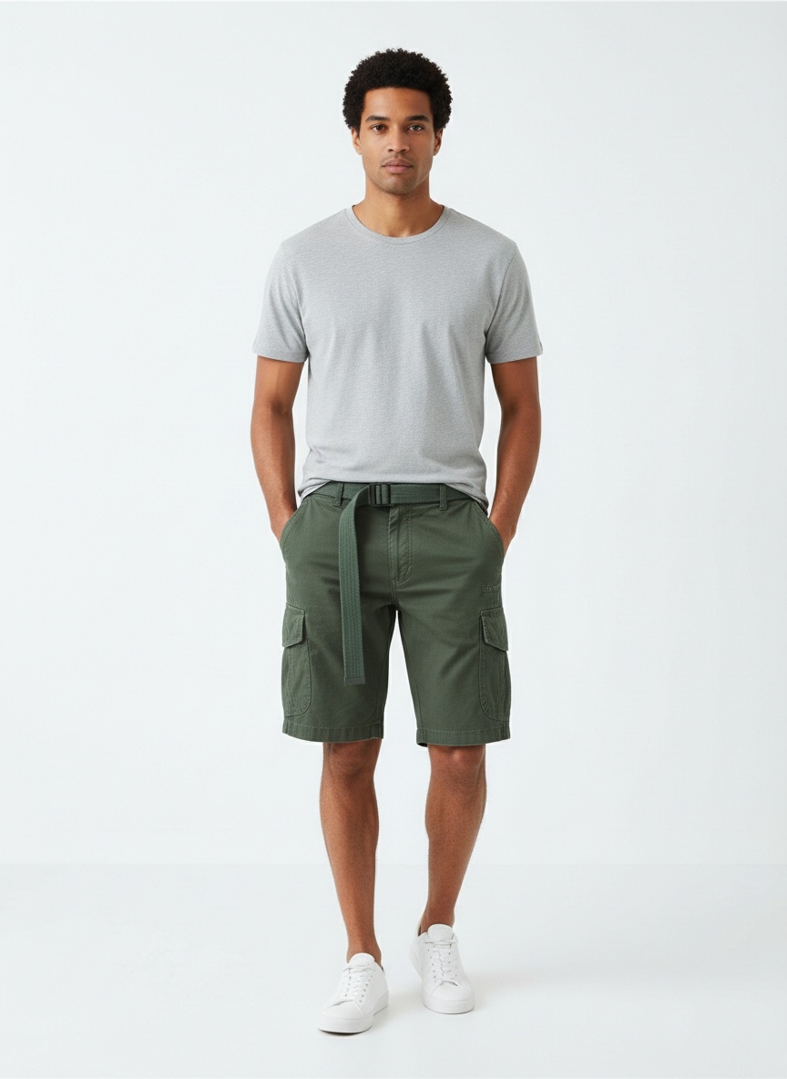 Relaxed Fit Functional Techwear Multi-Pocket Men's Cargo Shorts for Summer Casual Wear  (Belt Not Included)
