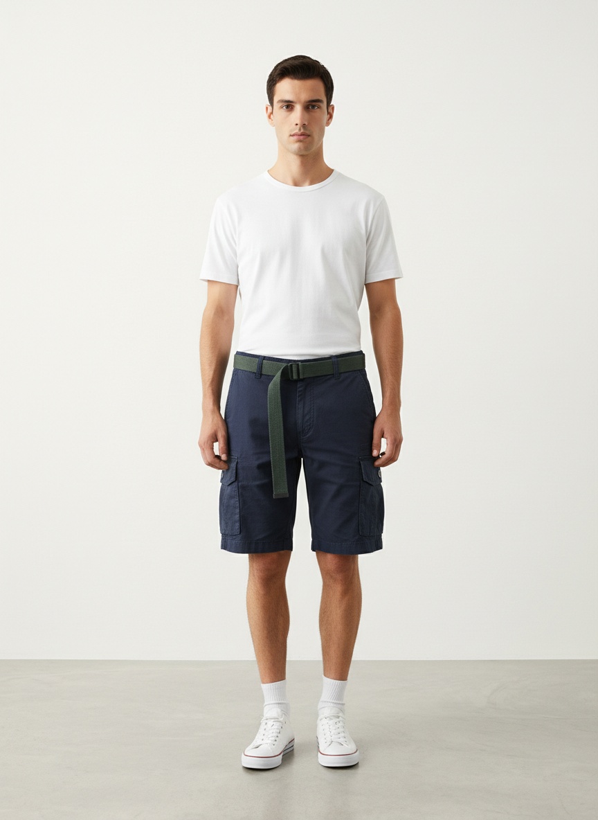 Relaxed Fit Functional Techwear Multi-Pocket Men's Cargo Shorts for Summer Casual Wear  (Belt Not Included)