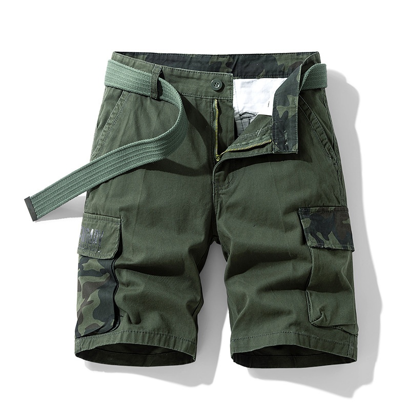 Army Green Multi-Pocket Camouflage Men's Cargo Shorts for Summer Wear  (Belt Not Included)