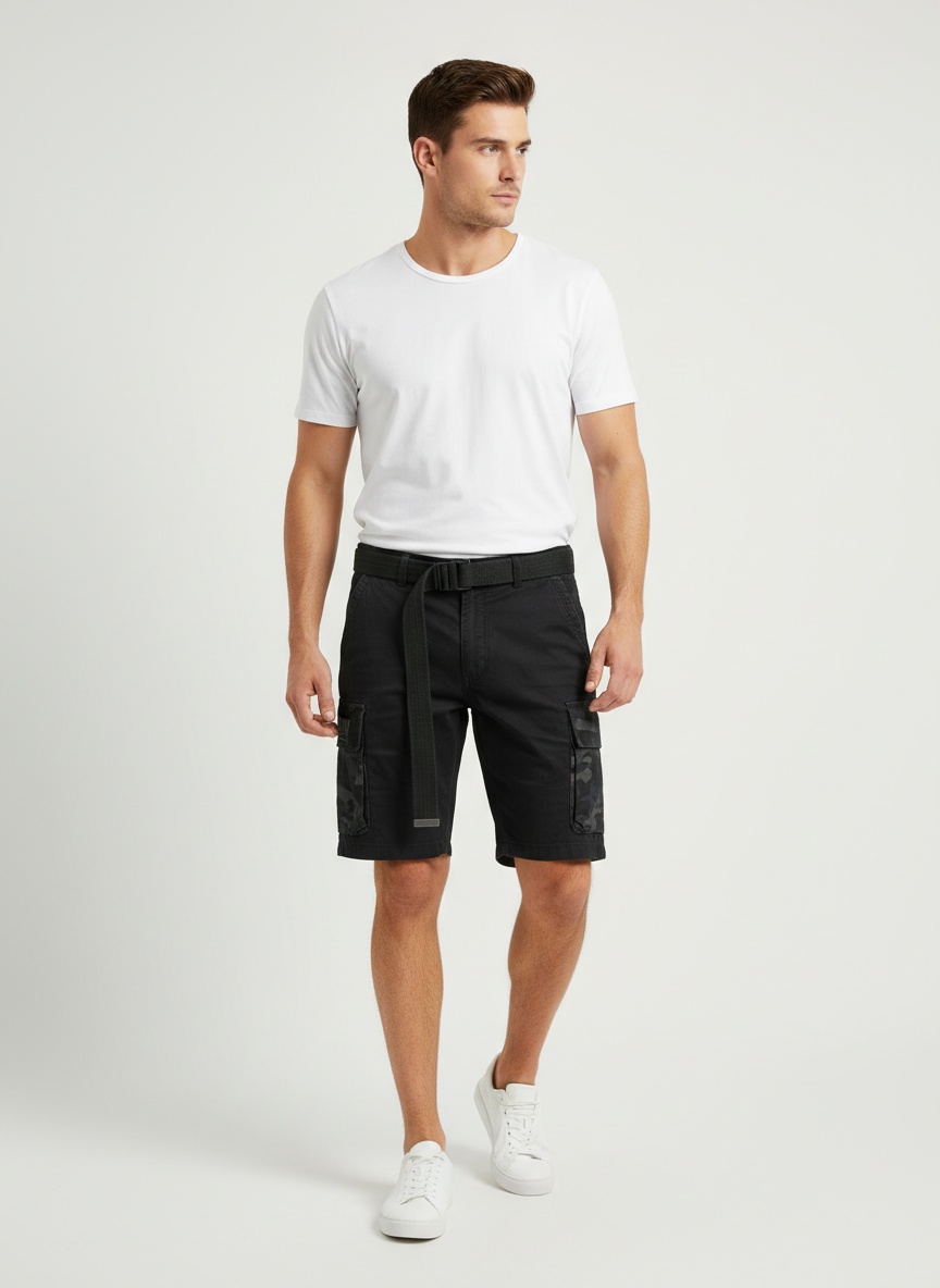 Army Green Multi-Pocket Camouflage Men's Cargo Shorts for Summer Wear  (Belt Not Included)