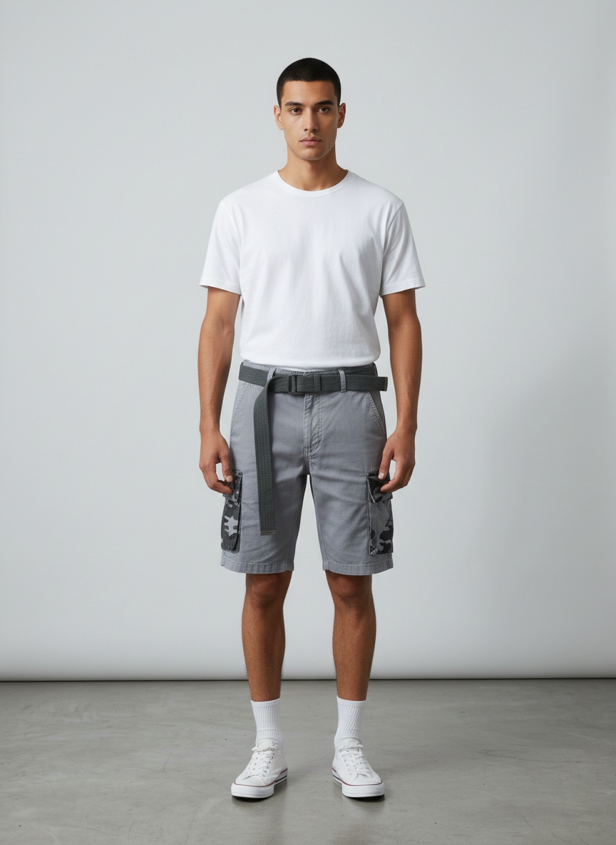 Army Green Multi-Pocket Camouflage Men's Cargo Shorts for Summer Wear  (Belt Not Included)