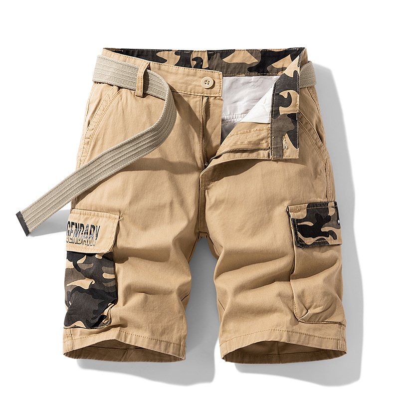 Army Green Multi-Pocket Camouflage Men's Cargo Shorts for Summer Wear  (Belt Not Included)